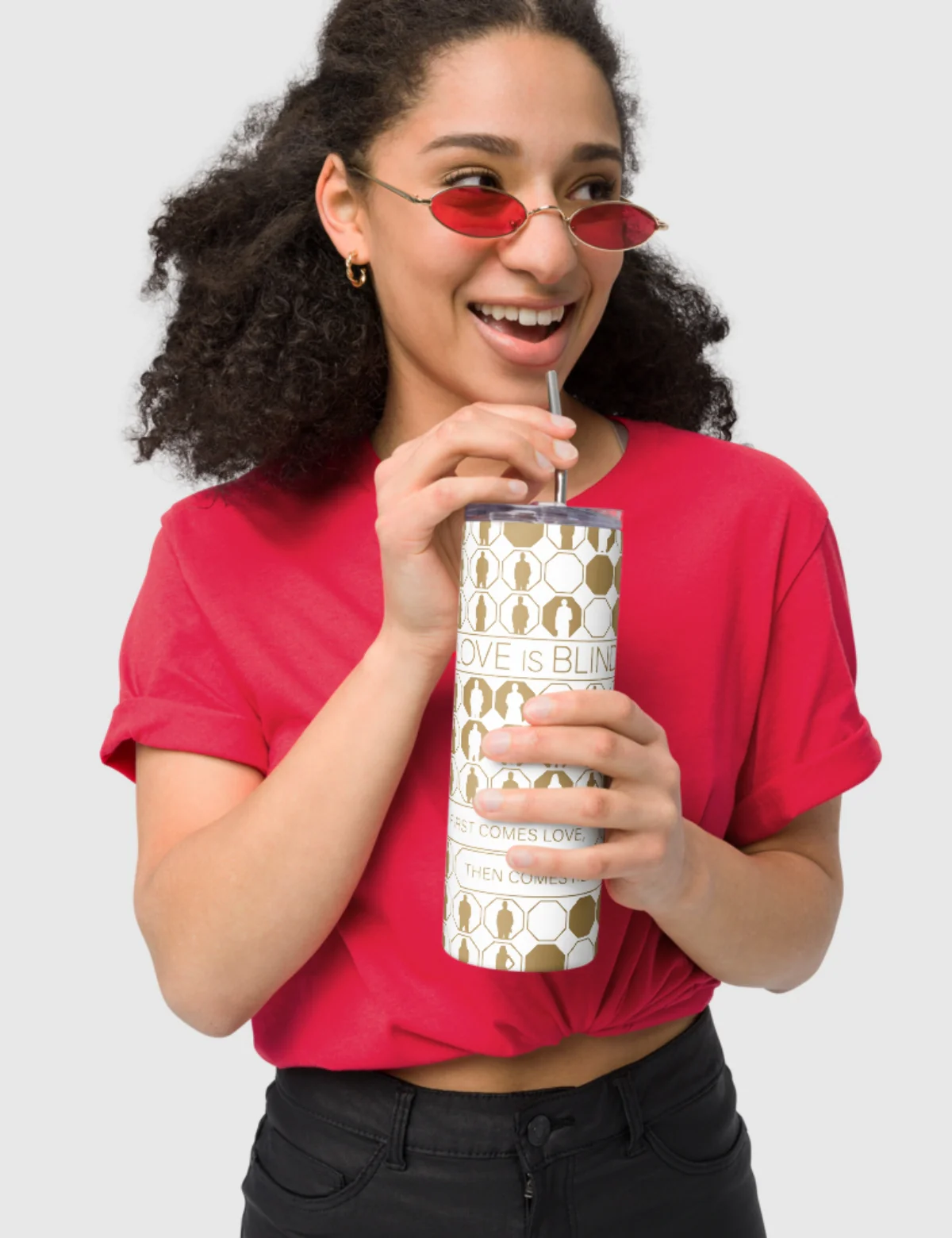 Love is Blind "First Comes Love, Then Comes Reality" Stainless Steel Tumbler [White] - Image 2