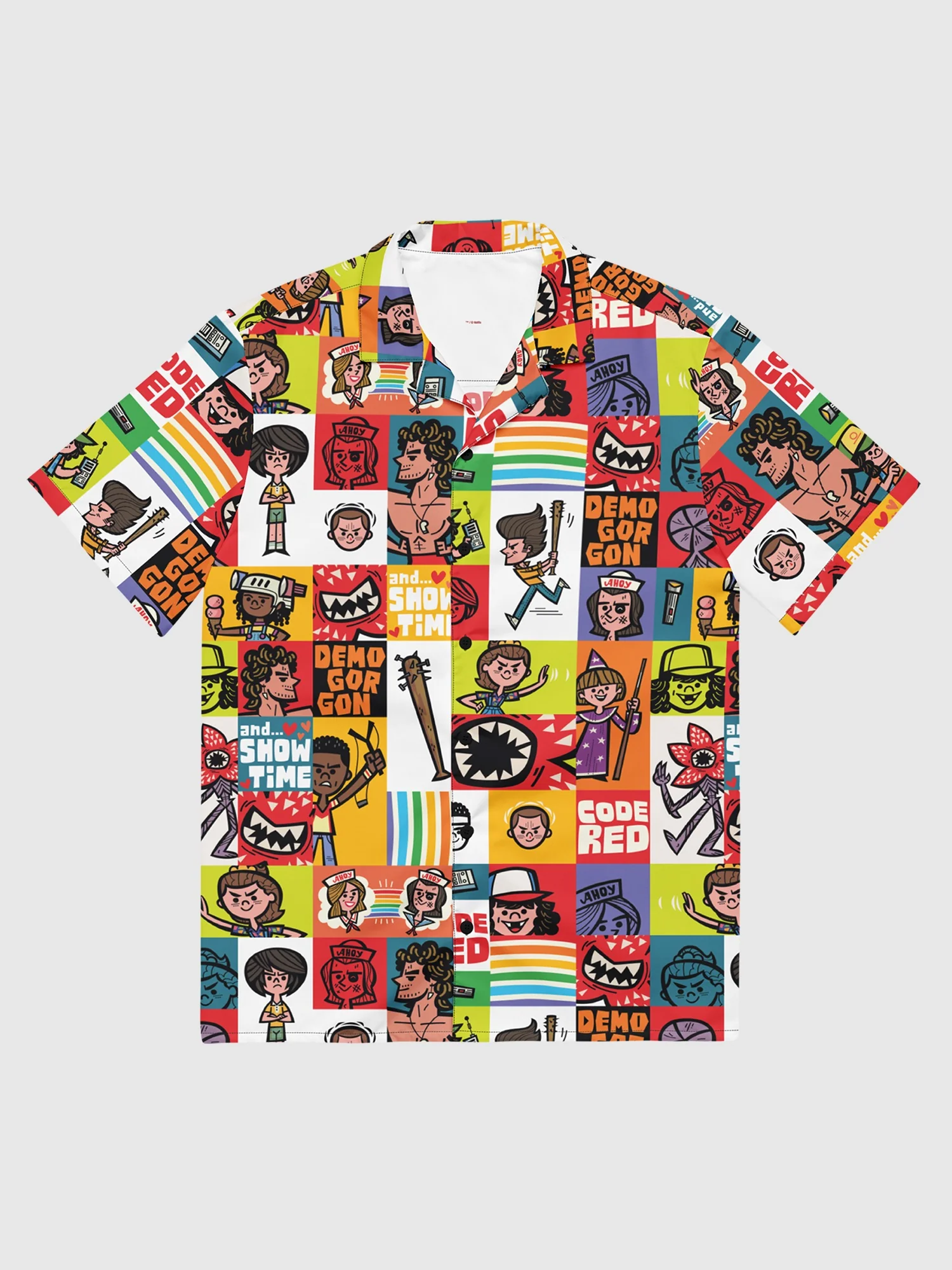 Stranger Things Cartoon Pattern Button Up Shirt