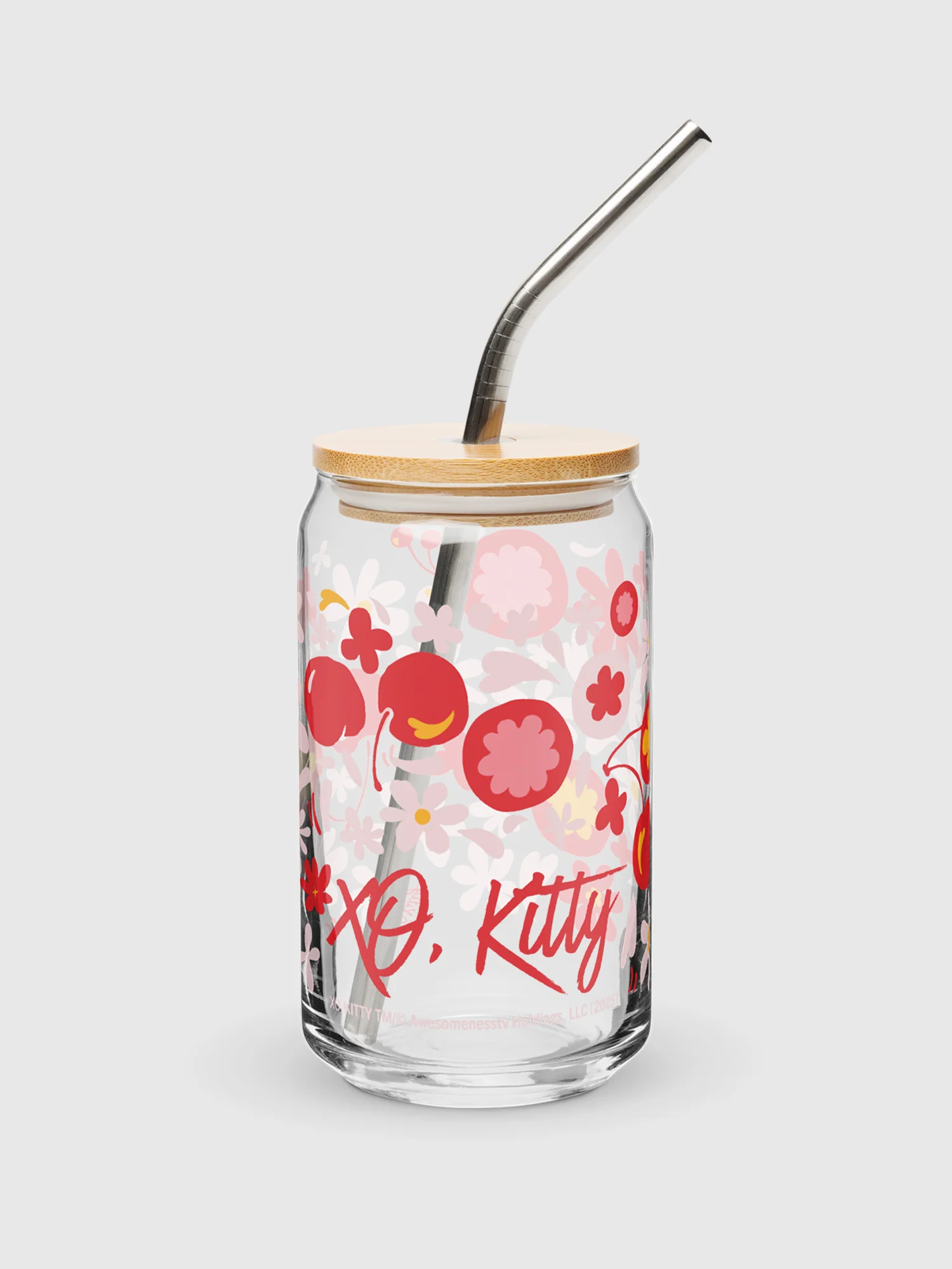 XO, Kitty Floral Pattern Can-Shaped Glass